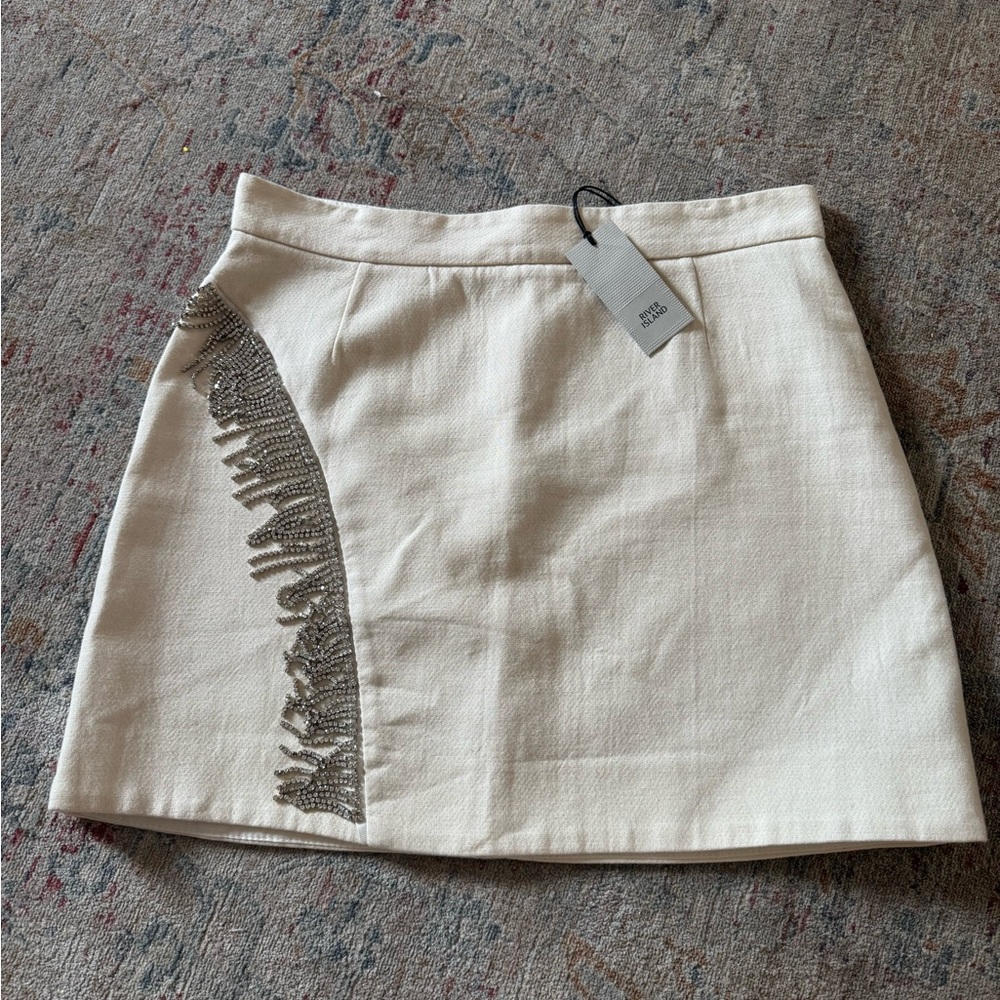 River Island Cream Skirt with Silver Rhinestone Embellishment